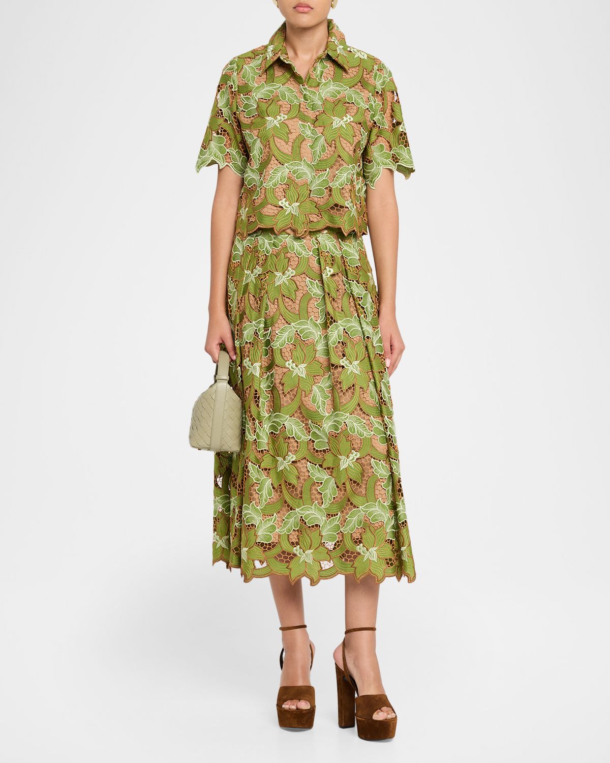 Elie Tahari The Hailey Pleated Floral Lace Midi Skirt | Thumbnail 2