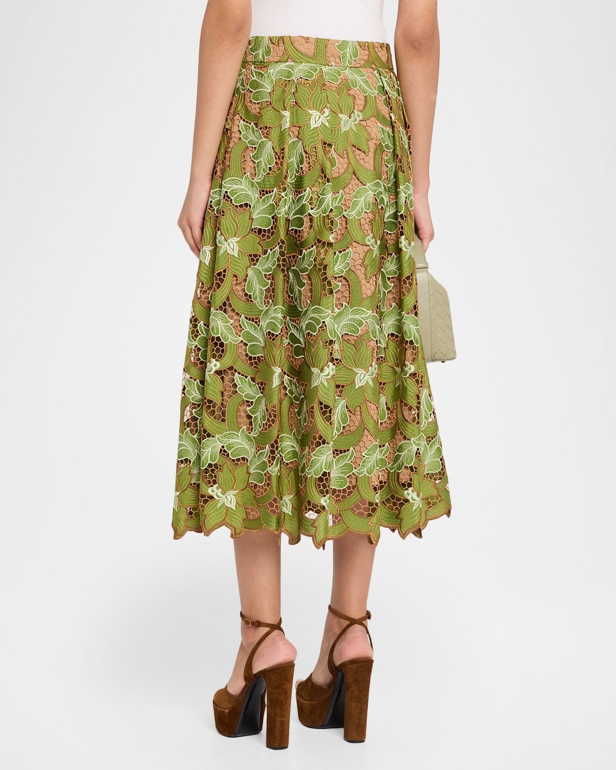 Elie Tahari The Hailey Pleated Floral Lace Midi Skirt | Thumbnail 3