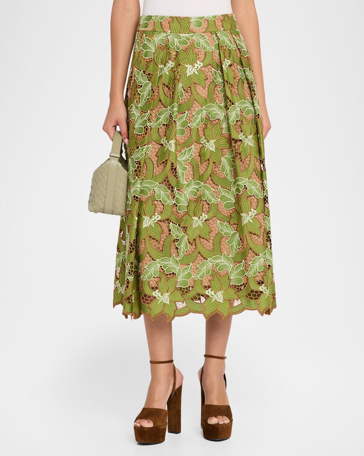 Elie Tahari The Hailey Pleated Floral Lace Midi Skirt | Thumbnail 4