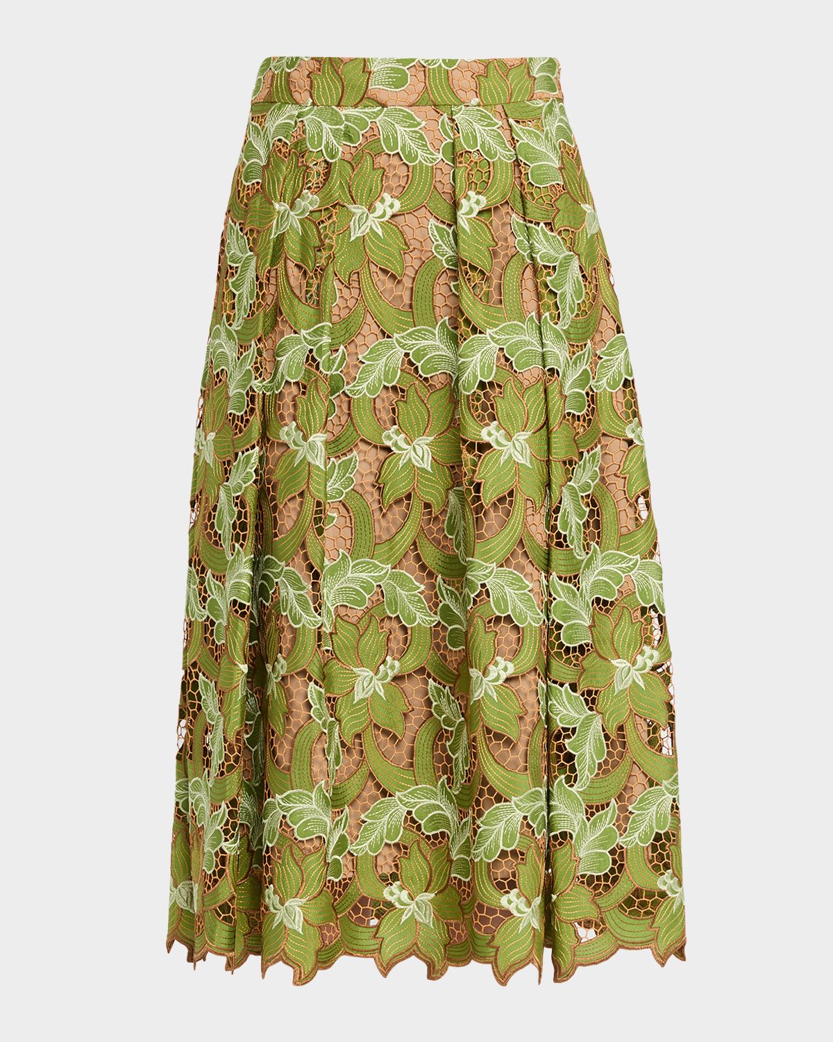 Elie Tahari The Hailey Pleated Floral Lace Midi Skirt