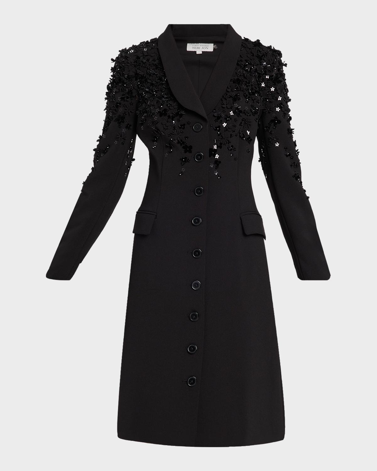 Shawl-Collar Floral Applique Coat Dress Shawl-Collar Floral Applique Coat Dress