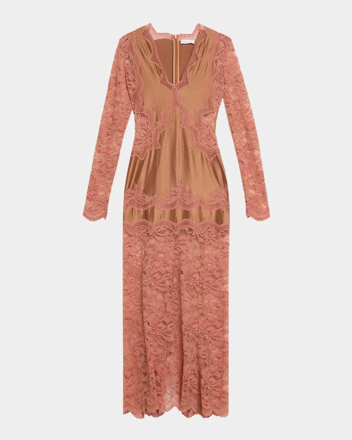 Long-Sleeve Stretch Lace Jersey Maxi Dress Long-Sleeve Stretch Lace Jersey Maxi Dress
