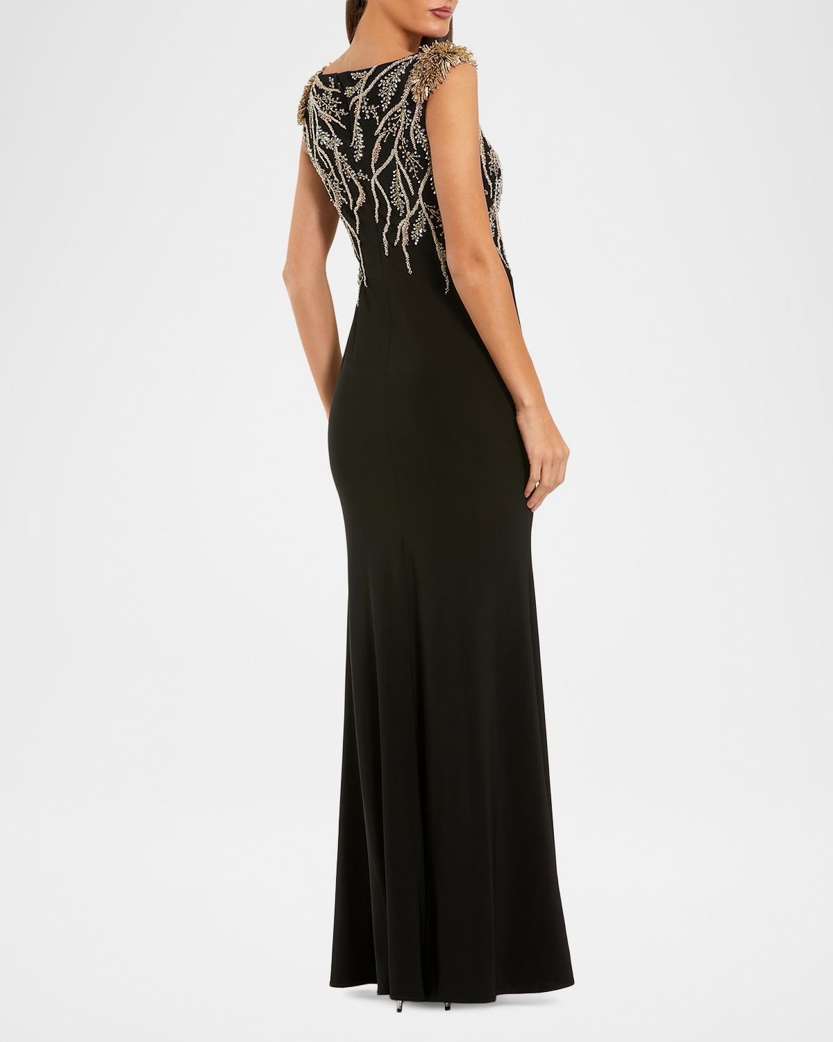 Mac Duggal Beaded Bateau-Neck Jersey Column Gown | Thumbnail 3 Mac Duggal Beaded Bateau-Neck Jersey Column Gown | Thumbnail 3