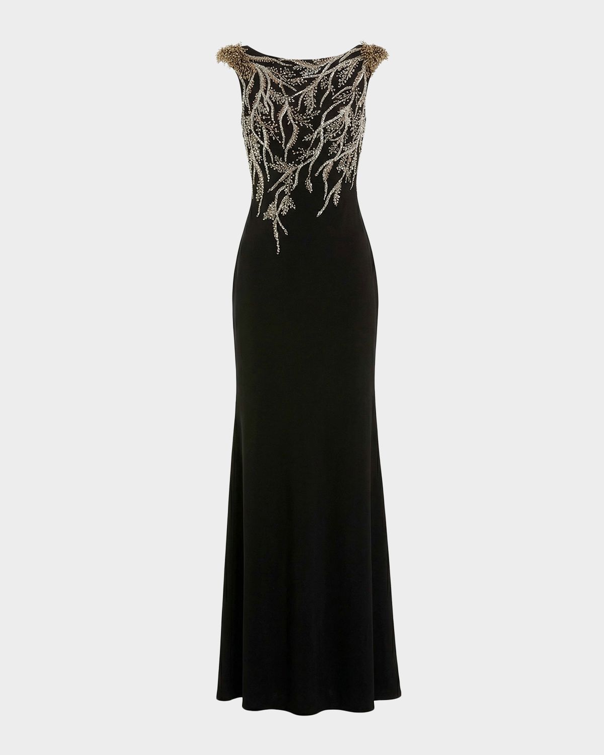 Mac Duggal Beaded Bateau-Neck Jersey Column Gown | Thumbnail 1 Mac Duggal Beaded Bateau-Neck Jersey Column Gown | Thumbnail 1