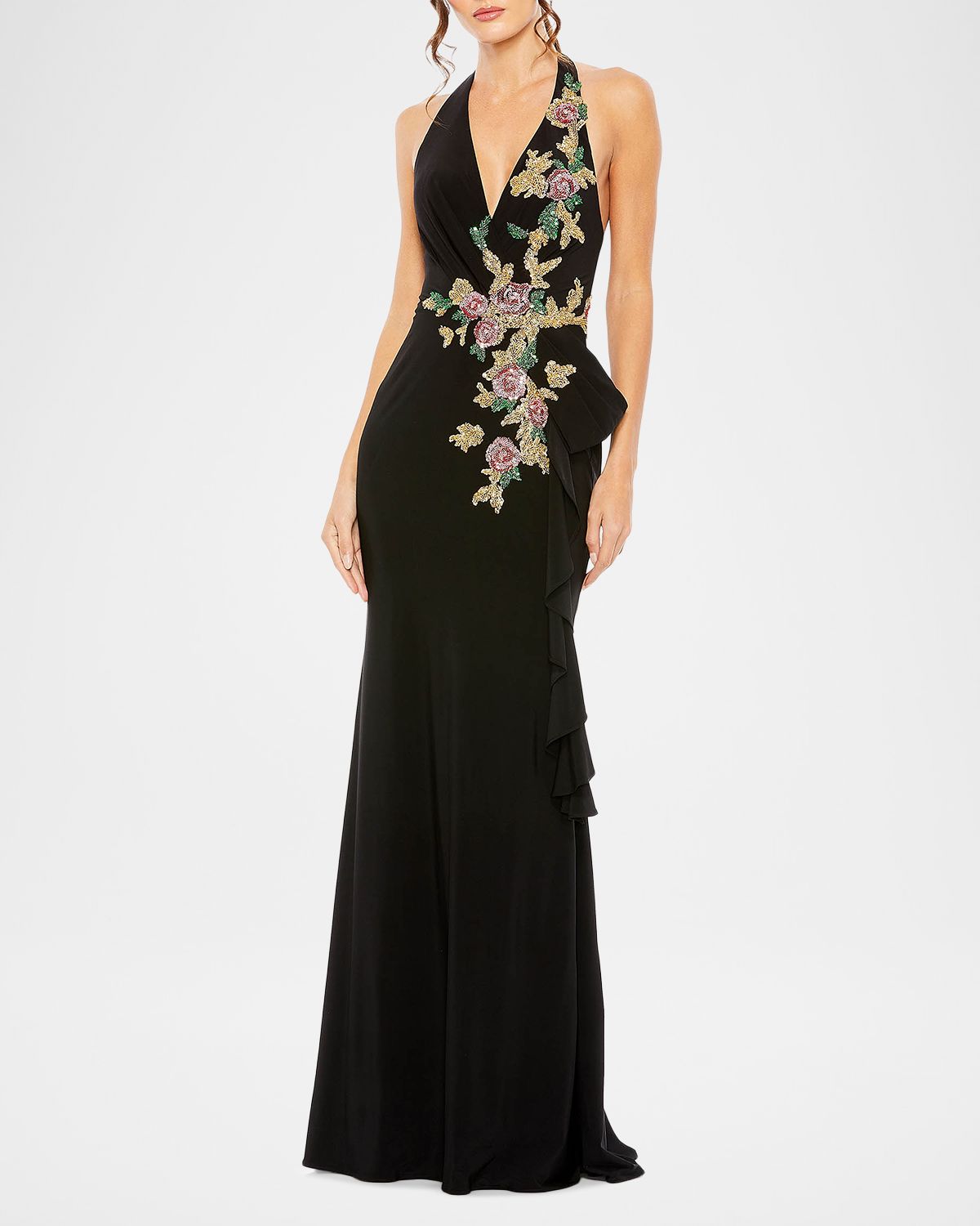 Mac Duggal Floral Beaded Plunging Halter Gown | Thumbnail 2 Mac Duggal Floral Beaded Plunging Halter Gown | Thumbnail 2