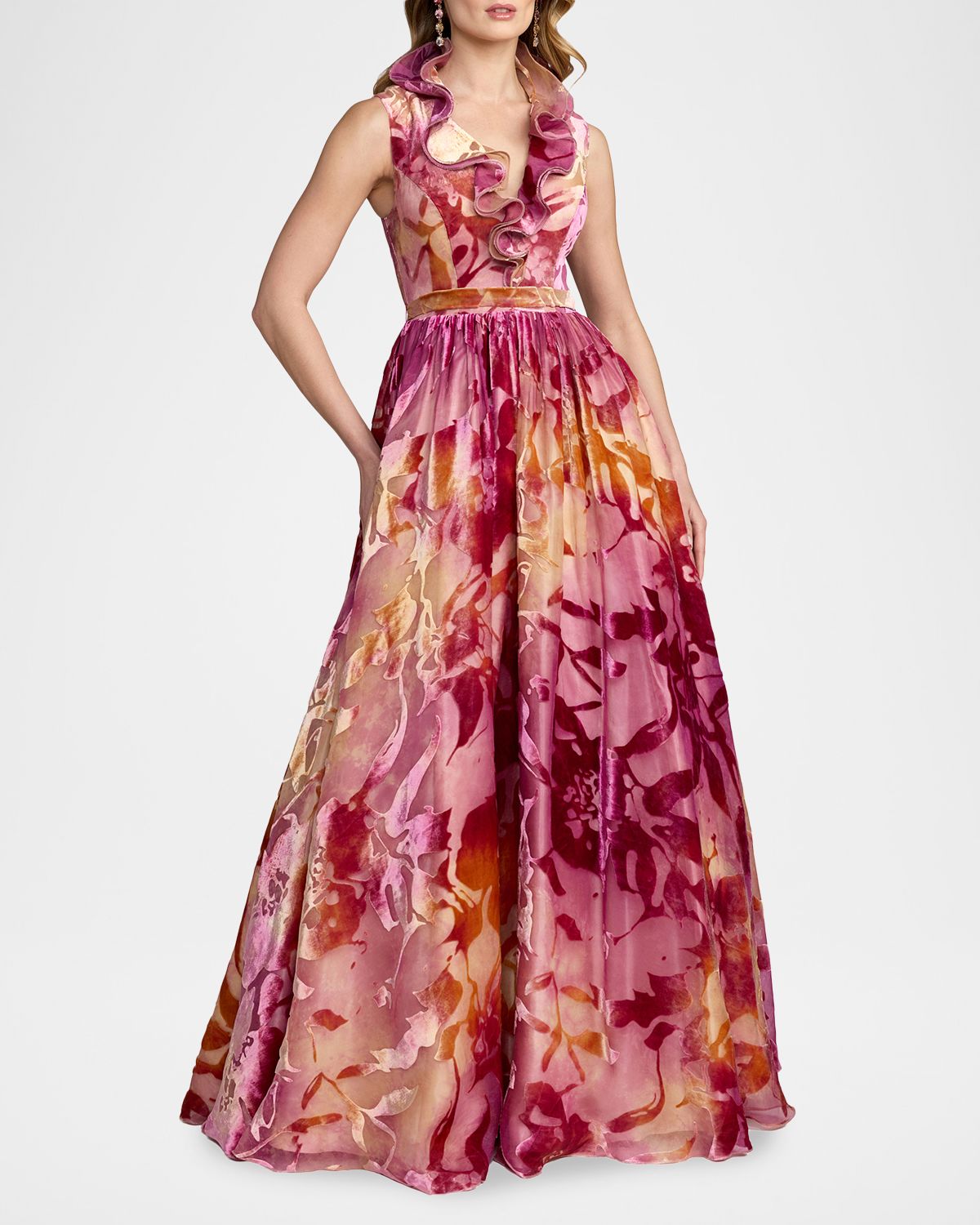 Mac Duggal Floral Burnout Organza Velvet Gown | Thumbnail 2 Mac Duggal Floral Burnout Organza Velvet Gown | Thumbnail 2