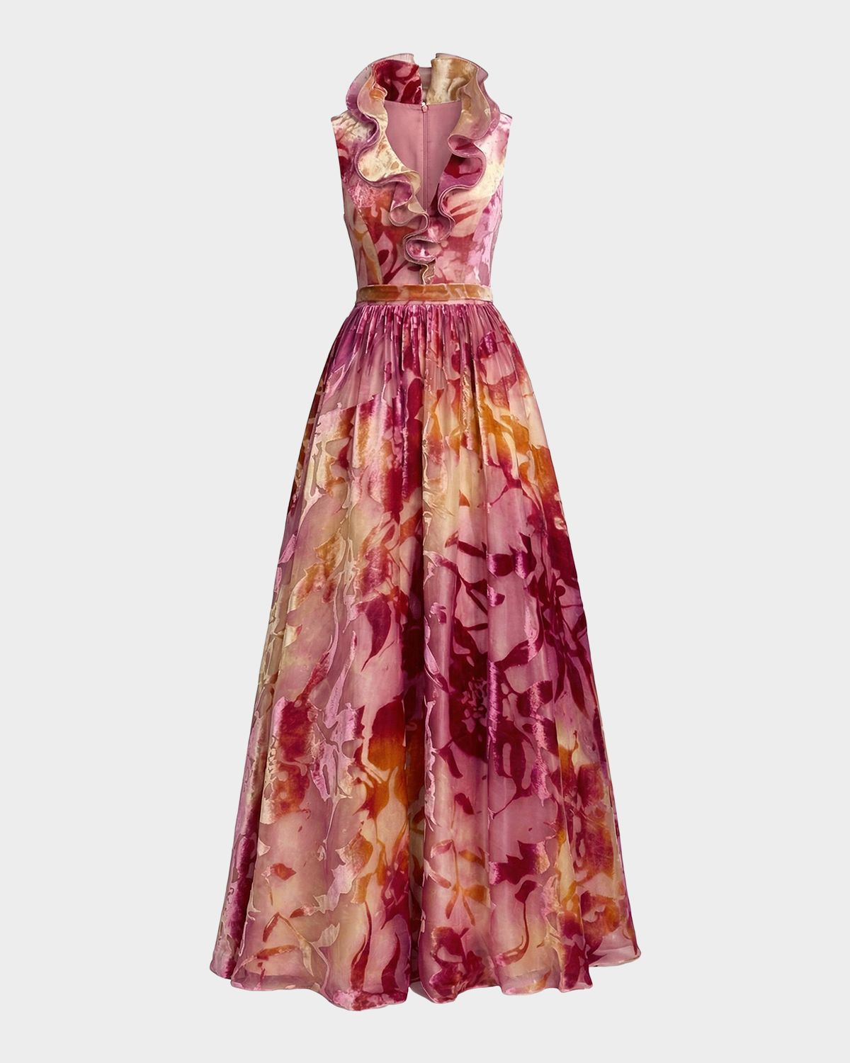 Mac Duggal Floral Burnout Organza Velvet Gown | Thumbnail 1 Mac Duggal Floral Burnout Organza Velvet Gown | Thumbnail 1