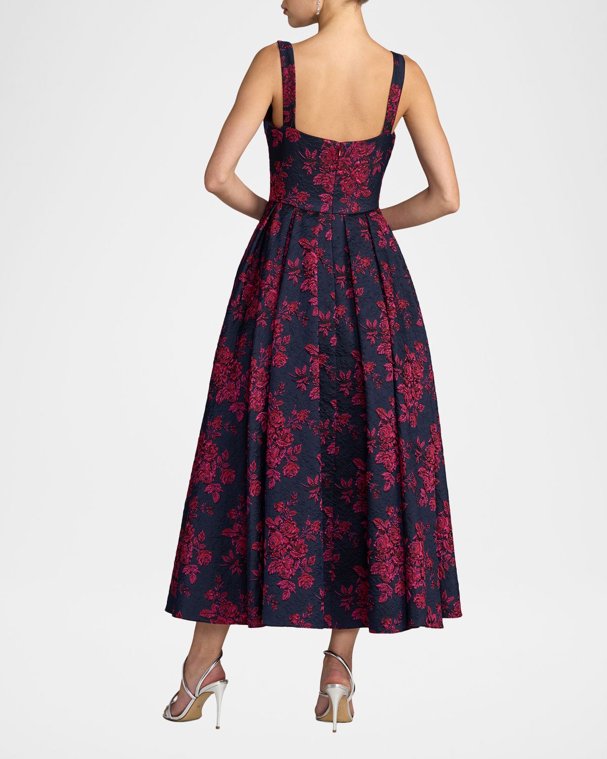 Mac Duggal Pleated Square-Neck Floral Brocade Midi Dress | Thumbnail 3 Mac Duggal Pleated Square-Neck Floral Brocade Midi Dress | Thumbnail 3