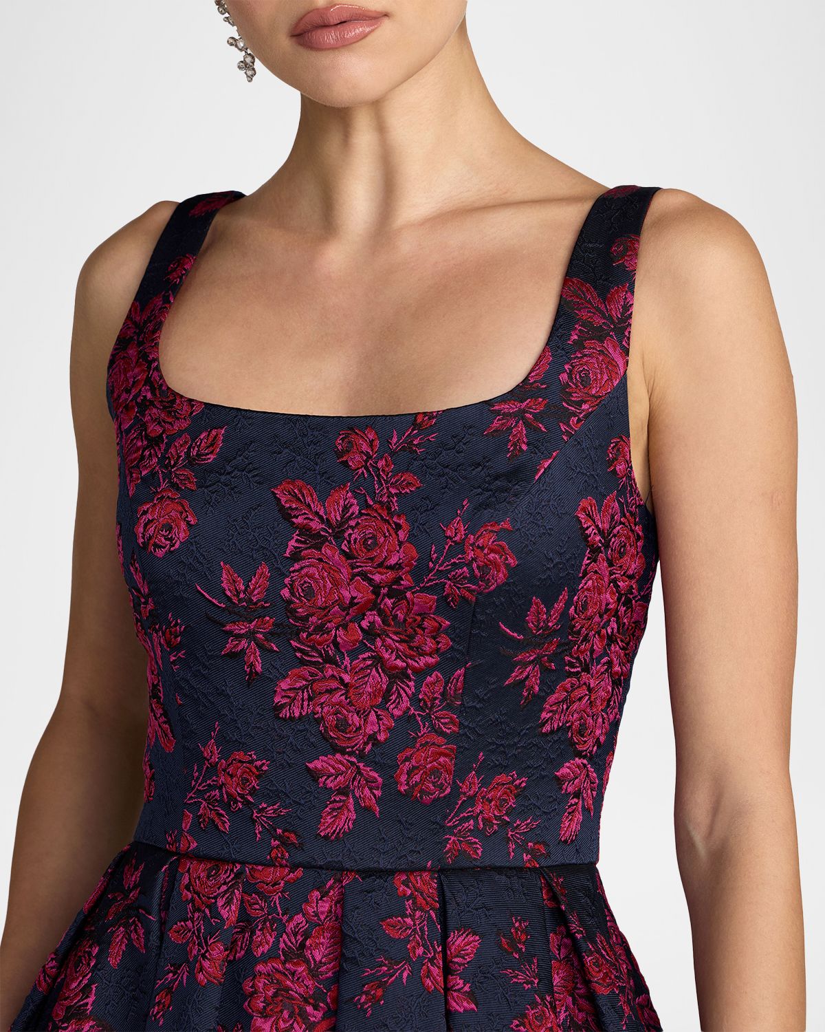 Mac Duggal Pleated Square-Neck Floral Brocade Midi Dress | Thumbnail 5 Mac Duggal Pleated Square-Neck Floral Brocade Midi Dress | Thumbnail 5