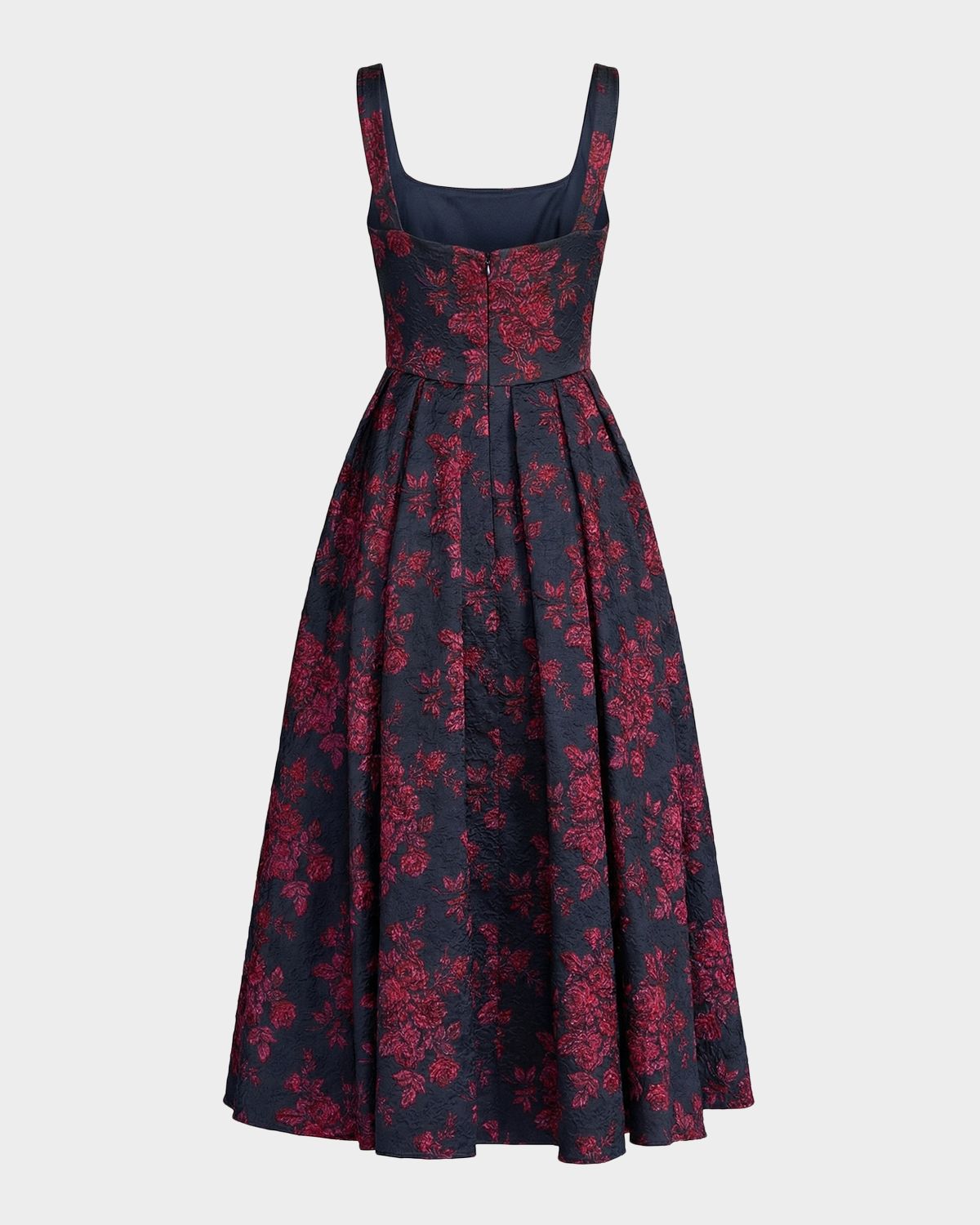 Mac Duggal Pleated Square-Neck Floral Brocade Midi Dress | Thumbnail 6 Mac Duggal Pleated Square-Neck Floral Brocade Midi Dress | Thumbnail 6