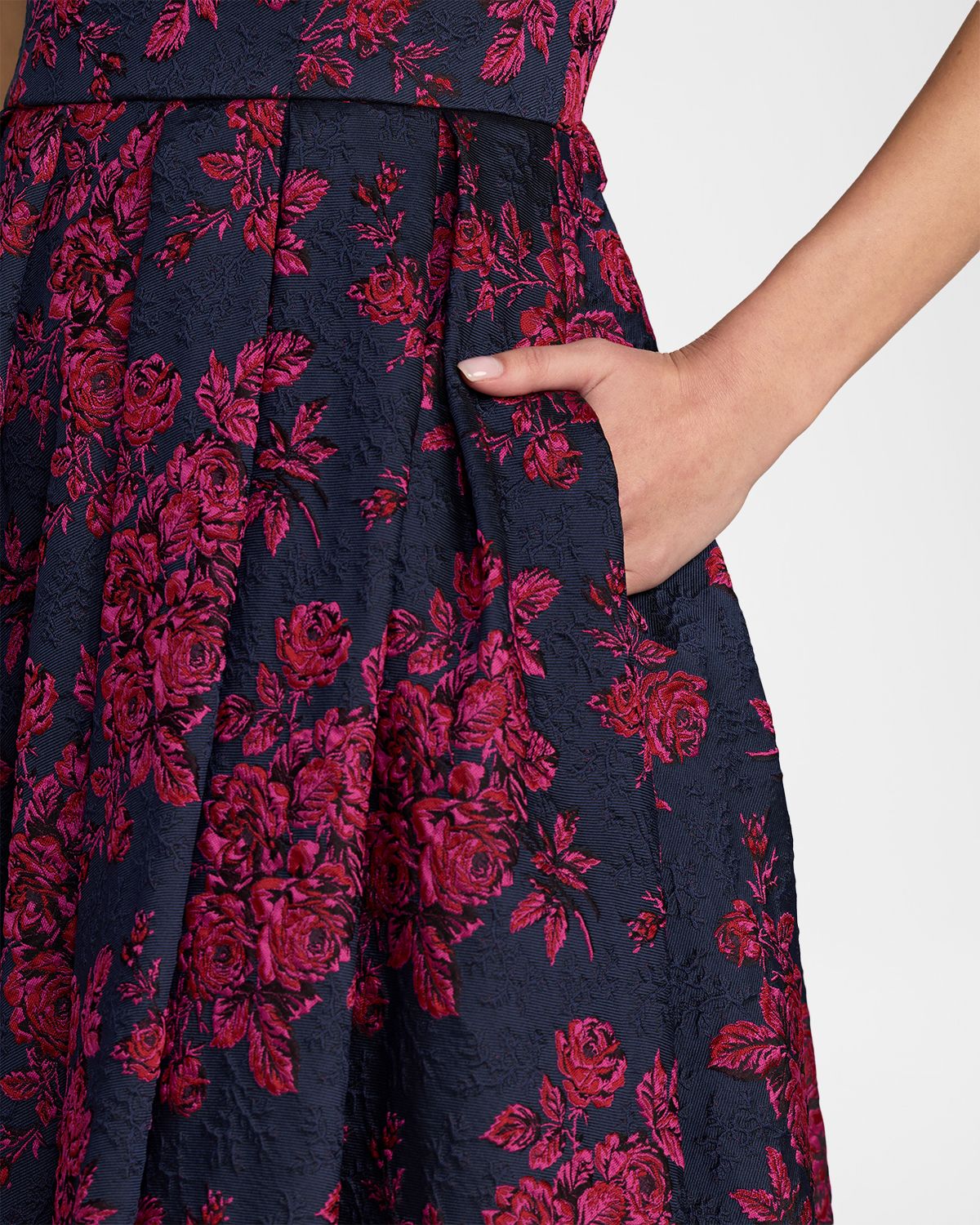 Mac Duggal Pleated Square-Neck Floral Brocade Midi Dress | Thumbnail 4 Mac Duggal Pleated Square-Neck Floral Brocade Midi Dress | Thumbnail 4
