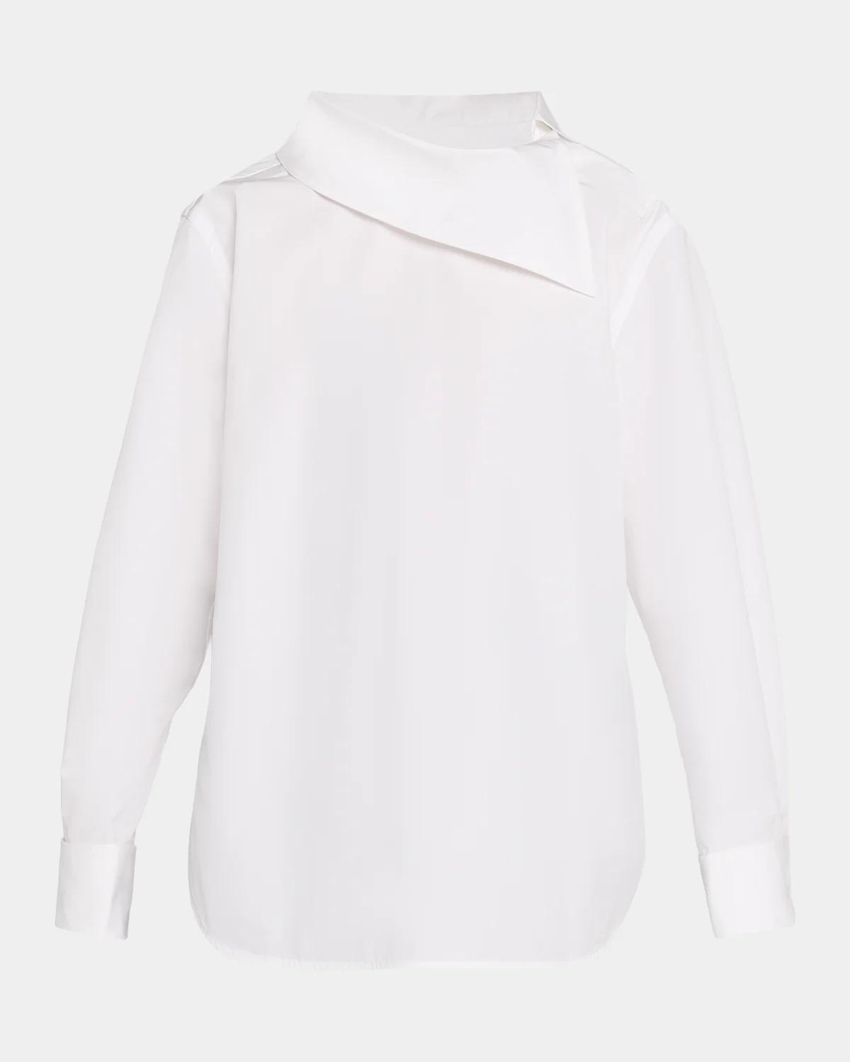 Asymmetric-Collar Compact Cotton Shirt