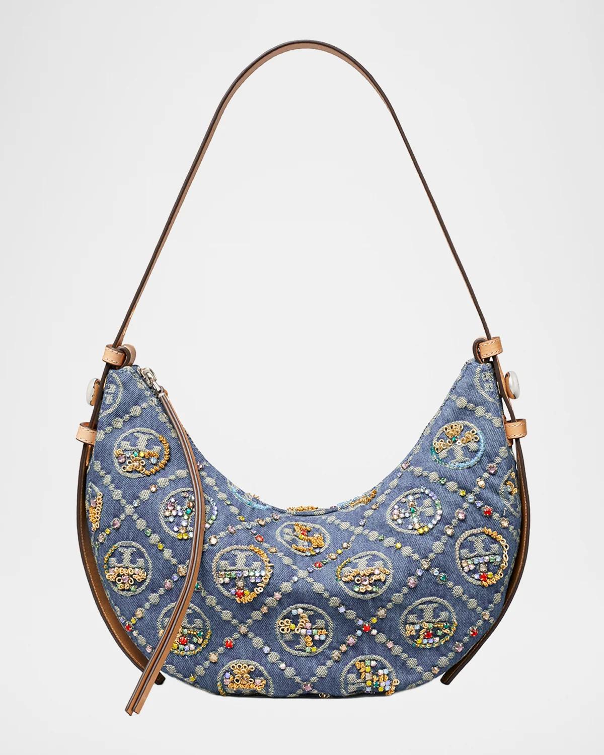 Romy Crystal T Monogram Crescent Shoulder Bag Romy Crystal T Monogram Crescent Shoulder Bag