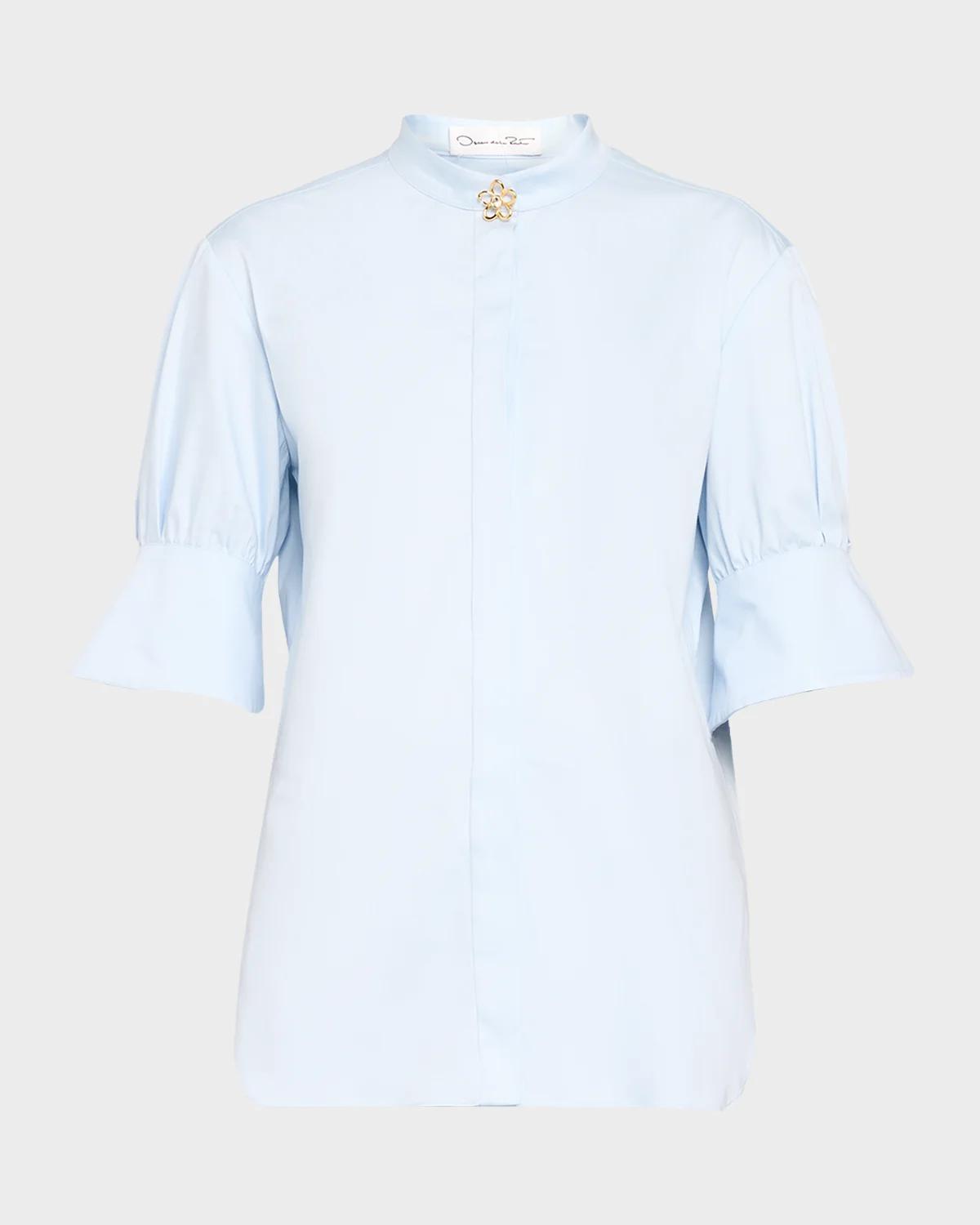 Oscar de la Renta Short-Sleeve Cotton Poplin Button-Down Shirt