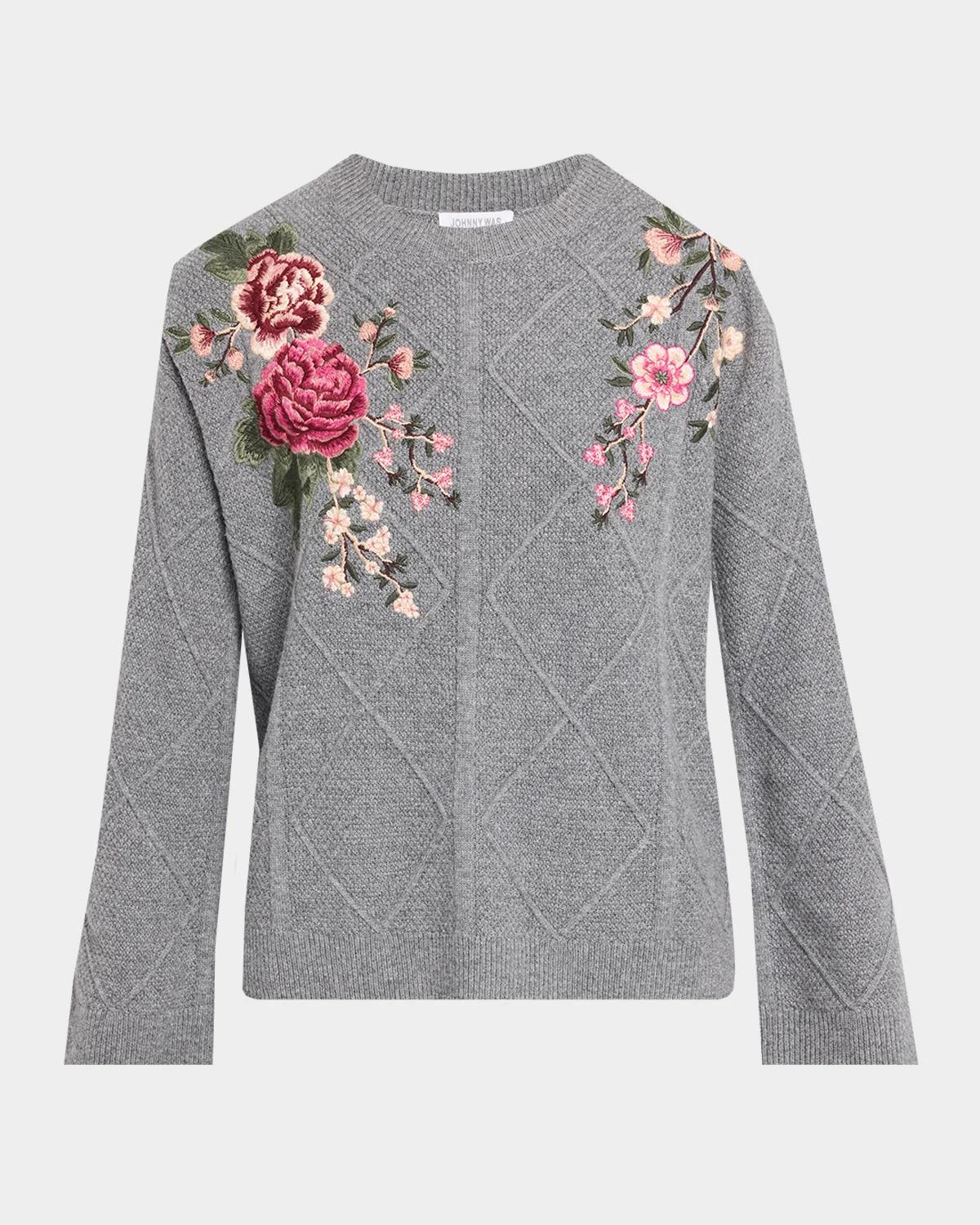 Embroidered Cable-Knit Sweater