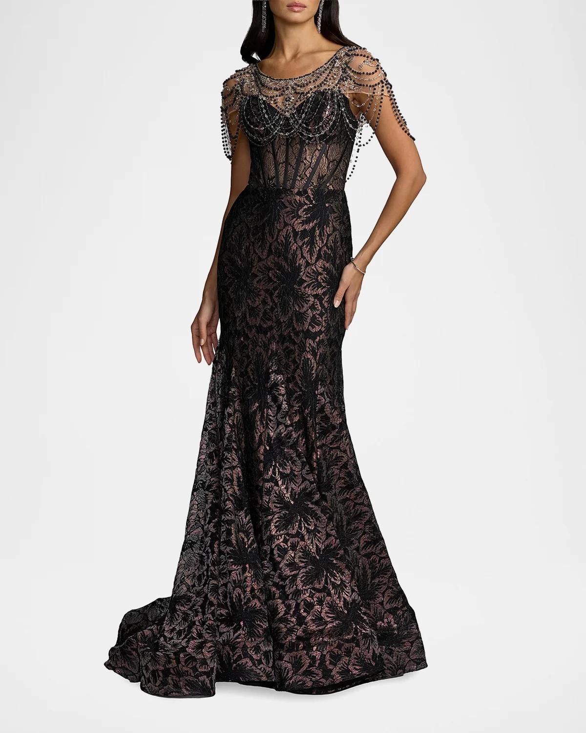 Mac Duggal Embellished Lace Bustier Trumpet Gown | Thumbnail 2