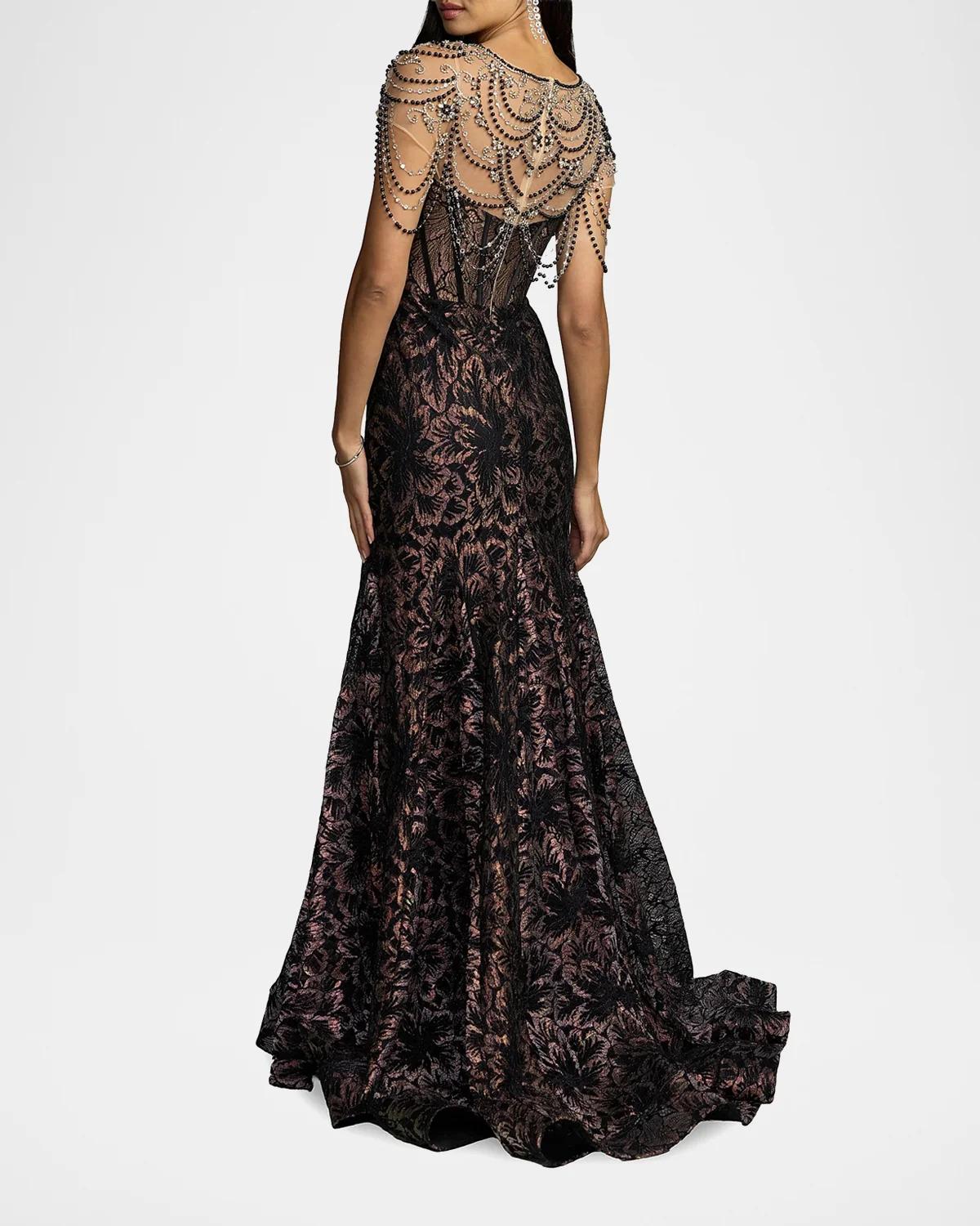 Mac Duggal Embellished Lace Bustier Trumpet Gown | Thumbnail 3