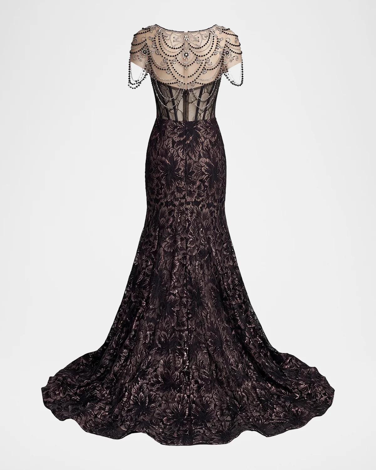 Mac Duggal Embellished Lace Bustier Trumpet Gown | Thumbnail 6