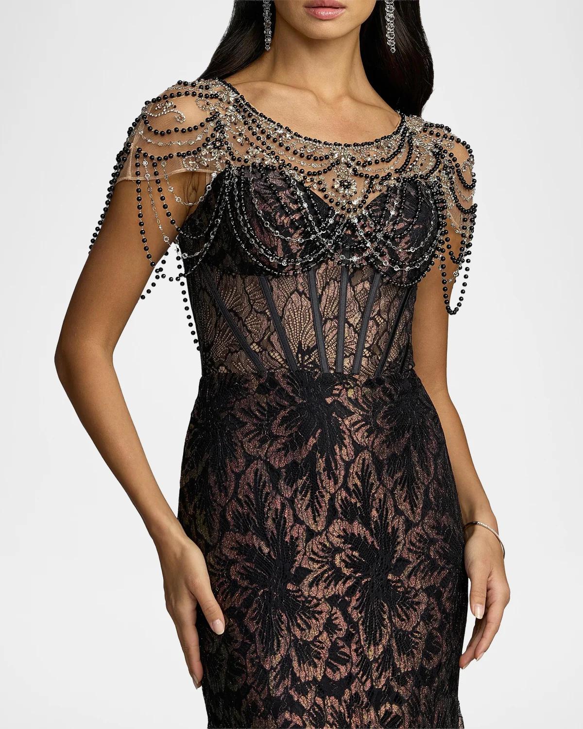 Mac Duggal Embellished Lace Bustier Trumpet Gown | Thumbnail 4