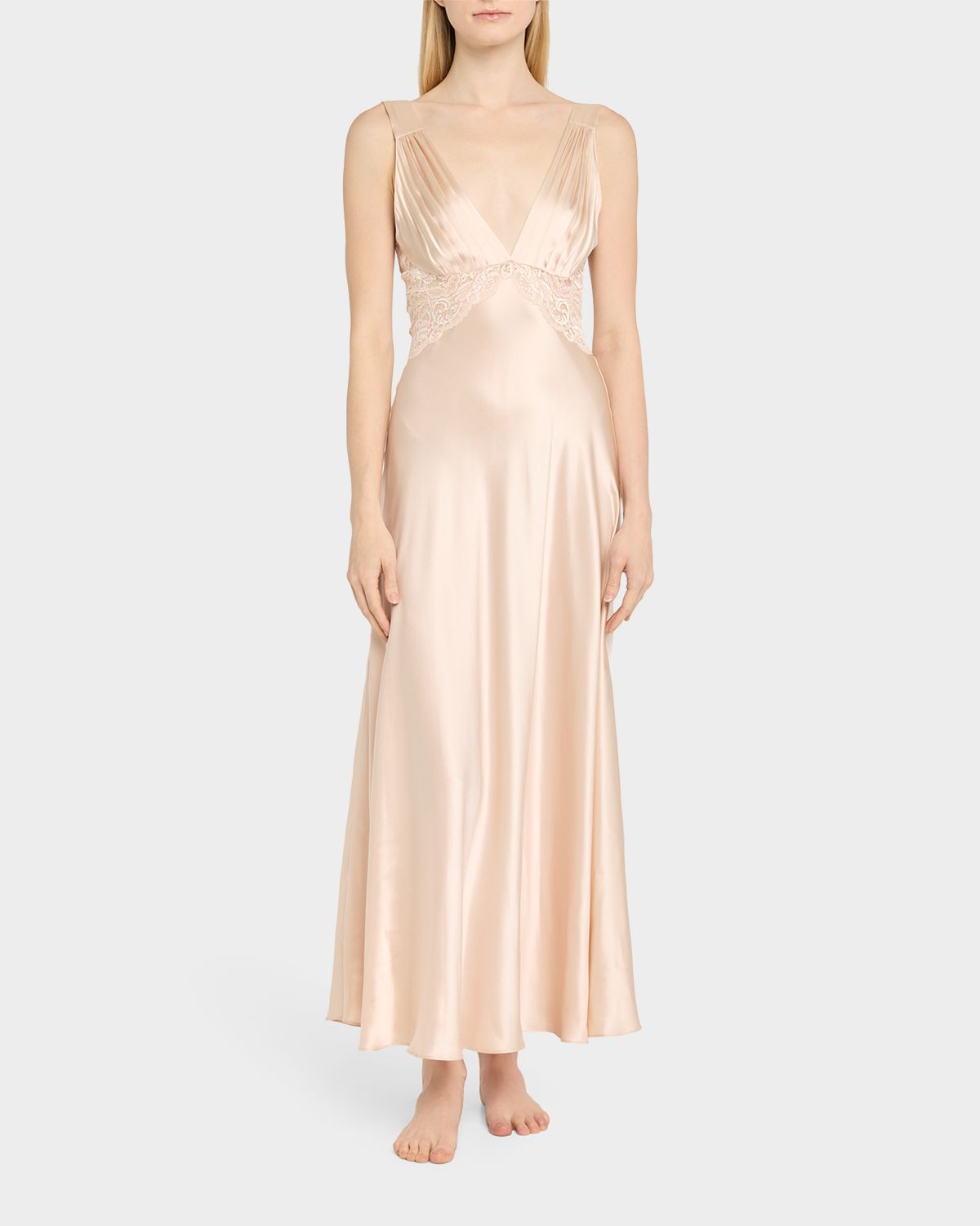 Christine Lingerie Bijoux Lace-Inset Silk Gown