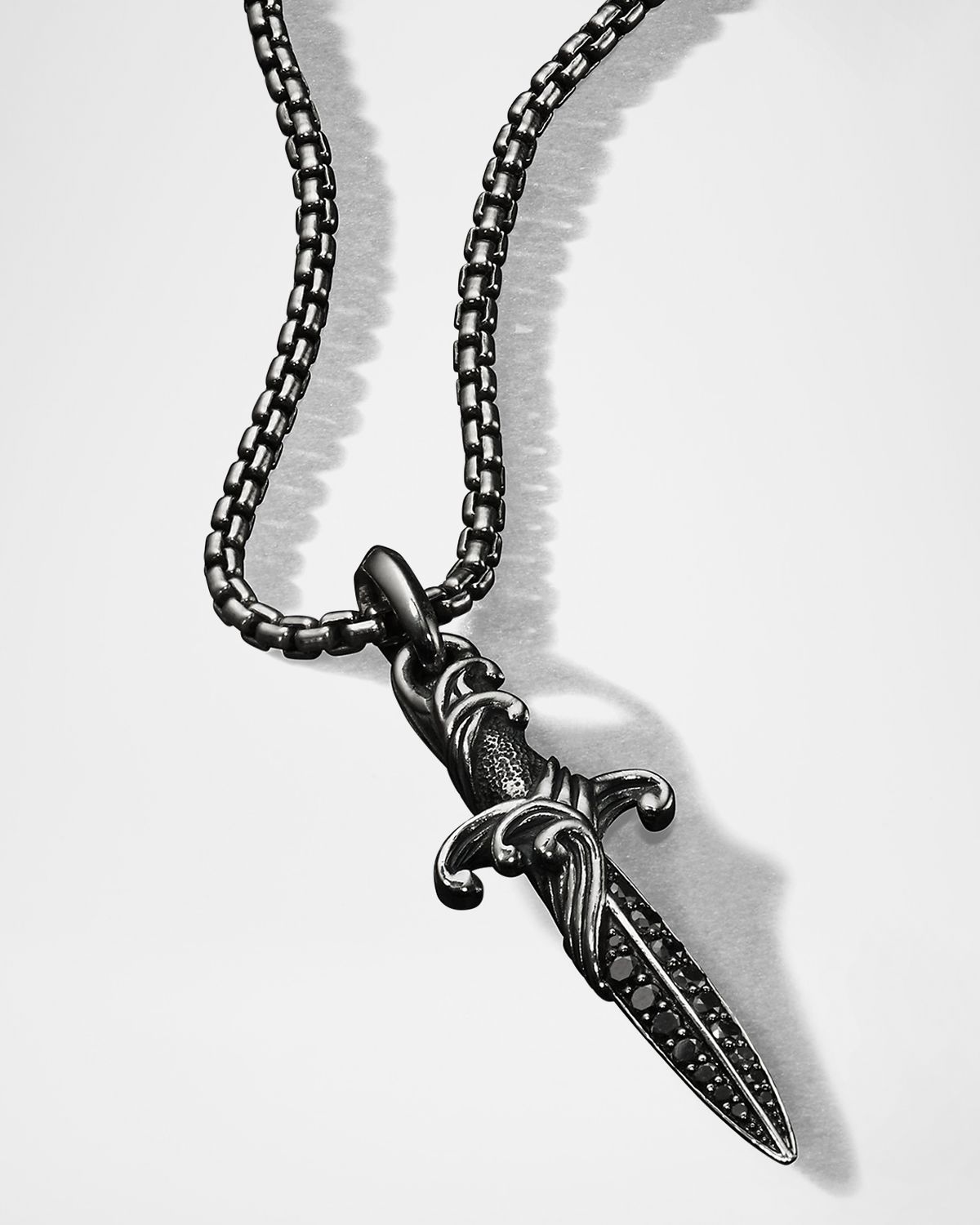 David Yurman Men 's Waves Dagger Pendant with Black Diamonds in Silver, 43.8mm