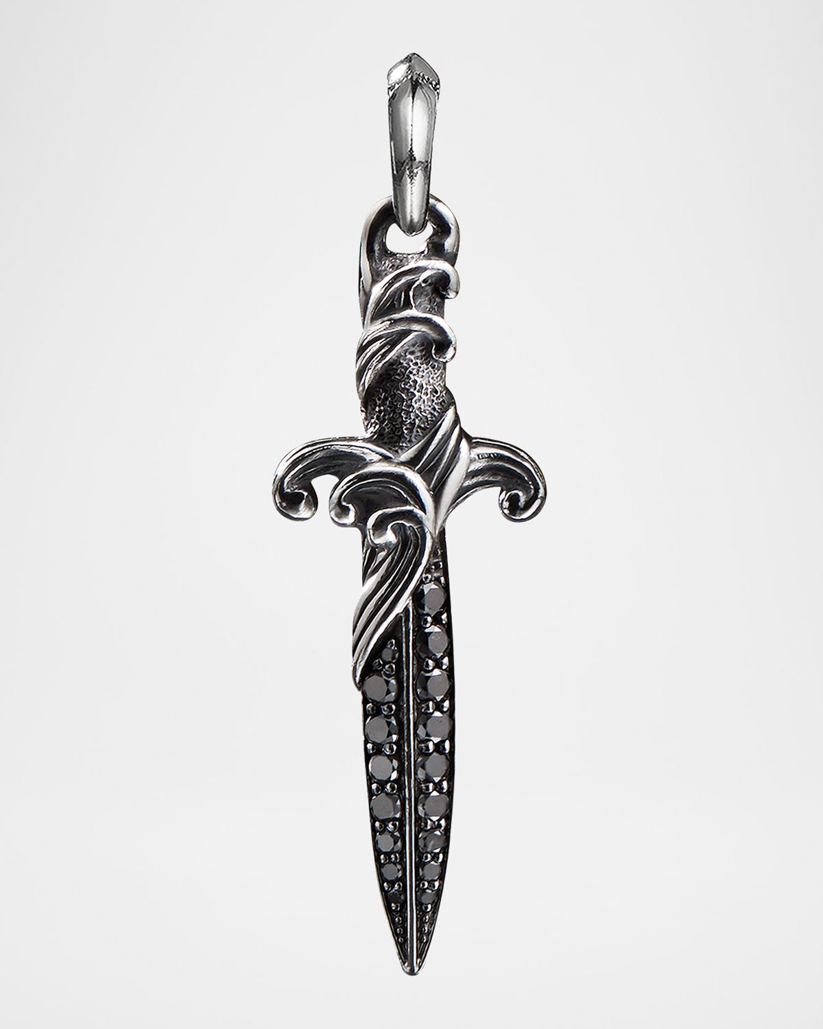 David Yurman Men 's Waves Dagger Pendant with Black Diamonds in Silver, 43.8mm