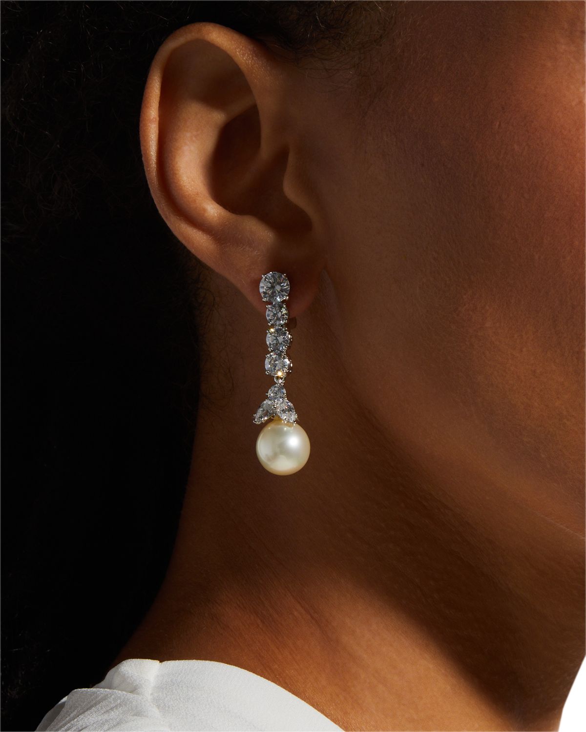 Fantasia by DeSerio 6 TCW CZ & Simulated Pearl Long Drop Earrings