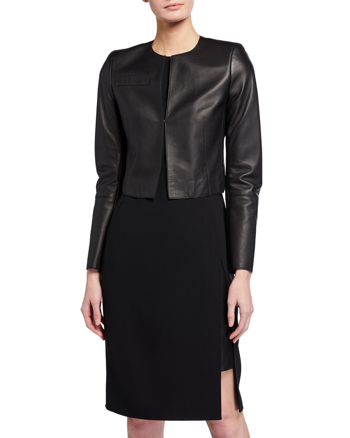 Akris Hasso Cropped Napa Leather Jacket, Black