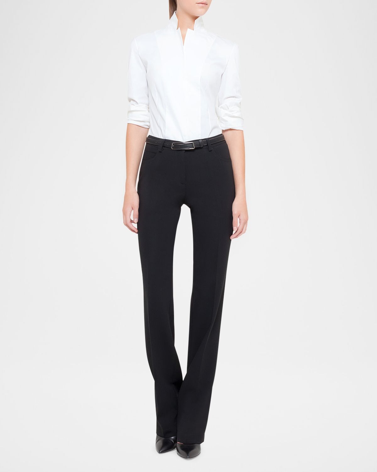 Akris Long-Sleeve Notched-Collar Poplin Blouse