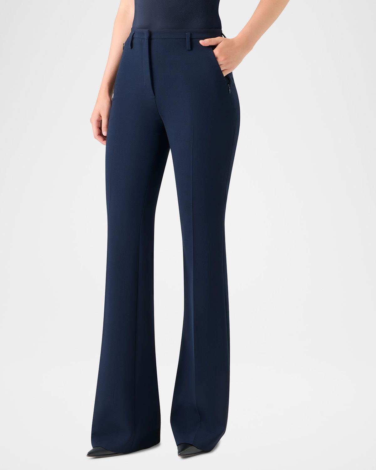Akris Farrah Boot-Cut Mid-Rise Wool Pants