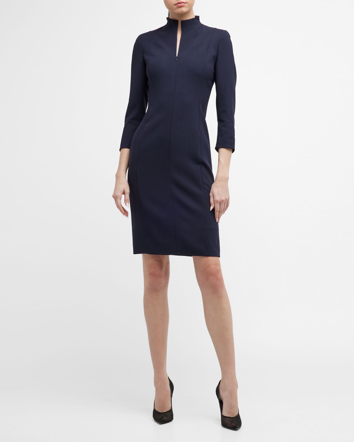 Akris Split-Neck Double-Face Wool Sheath Dress