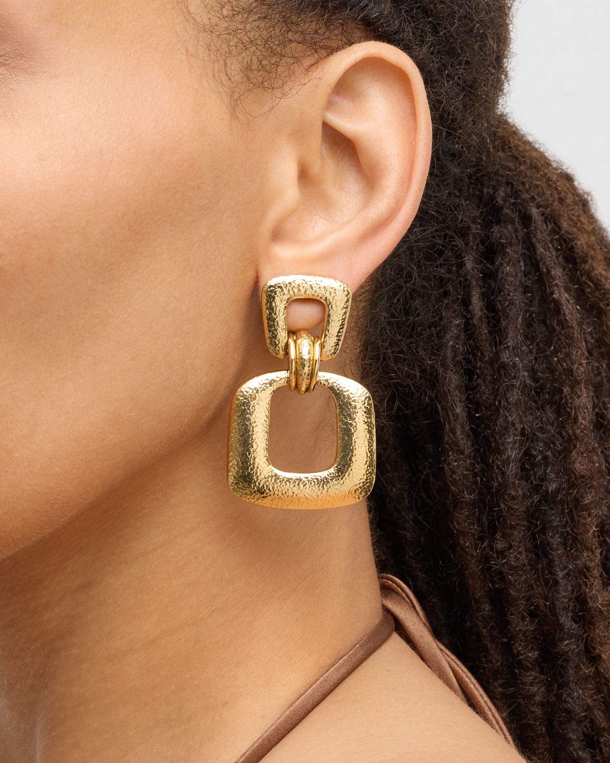 David Webb 18k Hammered Gold Hoop Earrings