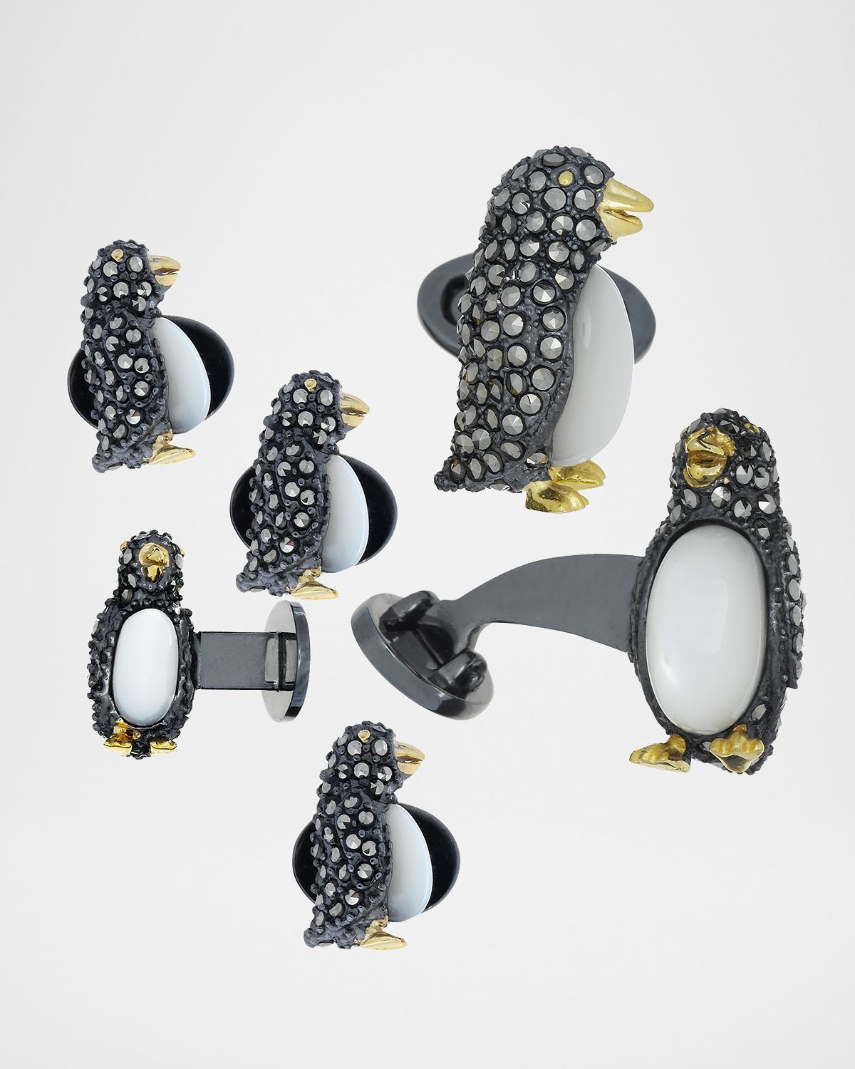 Jan Leslie Marcasite Penguin Cuff Links Studs Set